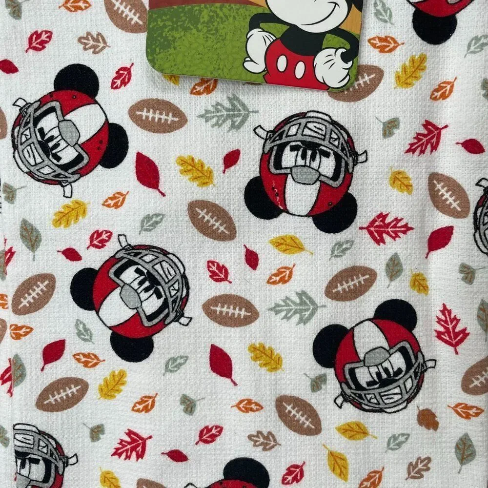 Disney Mickey‎ Mouse Fall Football Kitchen Towels Set 2 Autumn Leaves Football